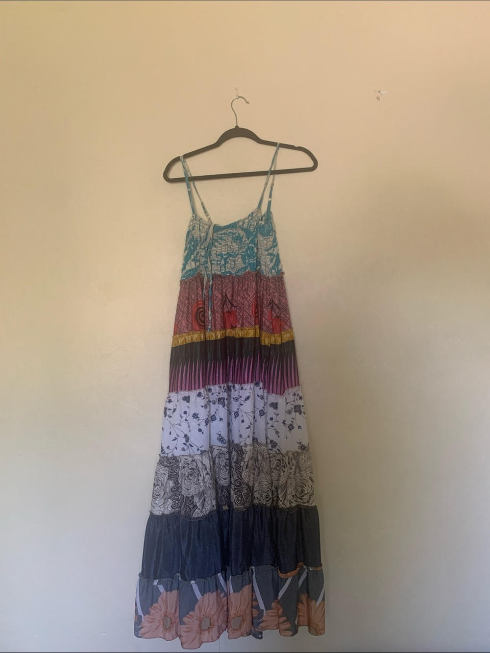 Boho Tiered Maxi Dress in Teal, Pink, White & Black